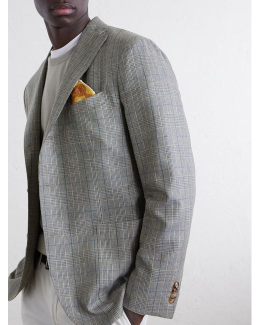 Boglioli Gray Prince Of Wales Checked Silk Blazer for men