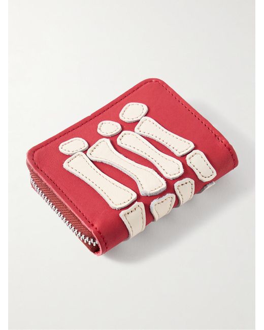 Kapital Red Thumbs-up Mini Appliquéd Leather Zip-around Wallet for men