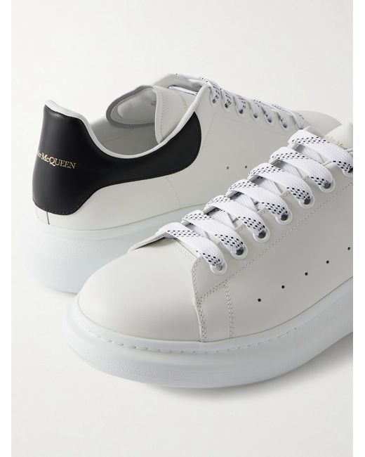 McQueen White Exaggerated-Sole Leather Sneakers for men