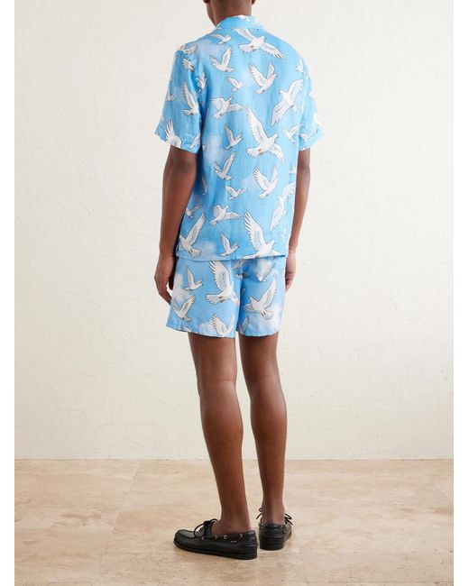 Vilebrequin Blue 3.Paradis Chelly Printed Camp-Collar Linen Shirt for men
