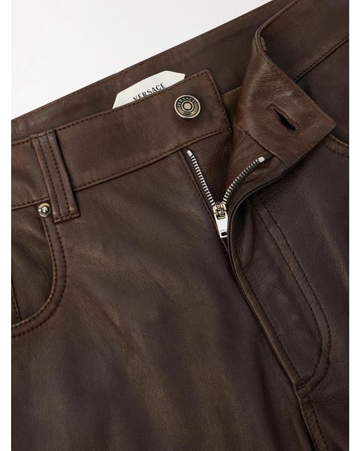 Versace Brown Straight-leg Leather Trousers for men
