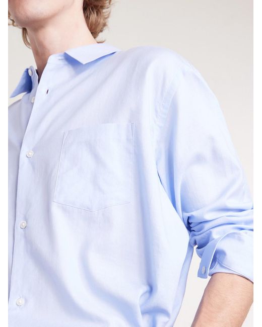 Ssstein Blue Cotton And Silk-Blend Shirt for men