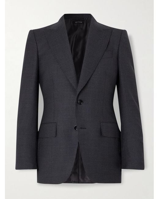Tom Ford Black Dyllan Houndstooth Wool-Blend Suit Jacket for men