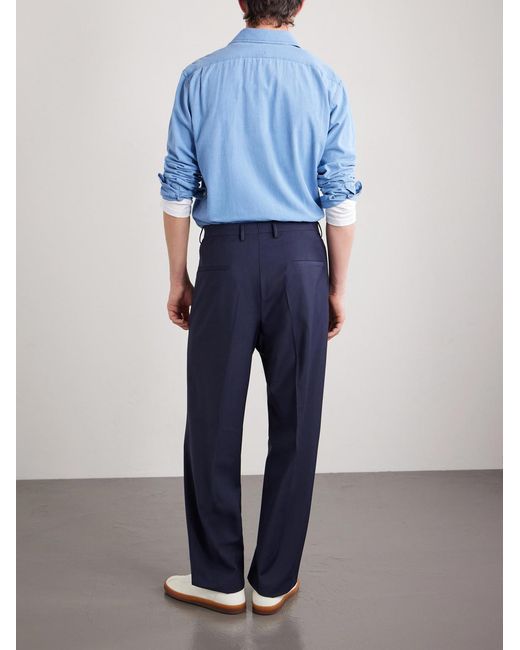Boglioli Blue Straight-Leg Pleated Wool-Blend Trousers for men