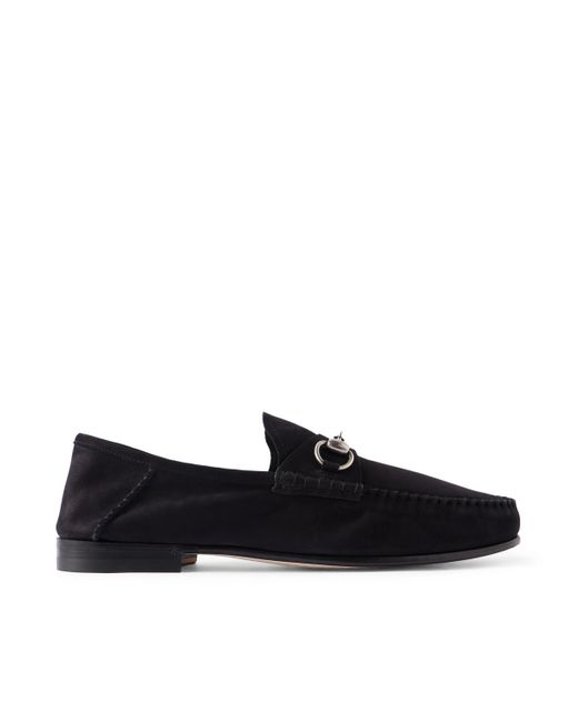 Gucci Black Gigi Horsebit 1953 Embellished Collapsible-Heel Suede Loafers for men