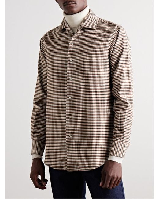 Loro Piana Gray Logo-appliquéd Checked Cotton-flannel Shirt for men