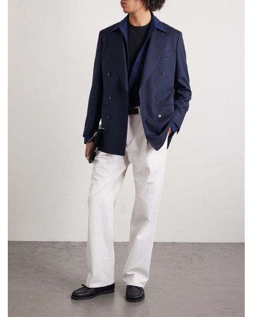 Saman Amel Blue Double-breasted Wool Suit Jacket for men