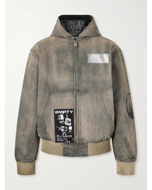 Enfants Riches Deprimes Gray War Started Appliquéd Cotton-canvas Hooded Jacket for men