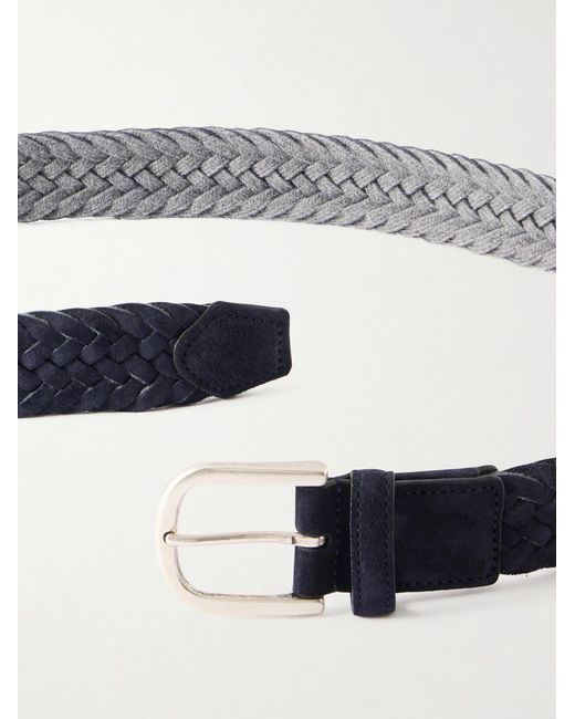 Canali Blue 3Cm Woven Suede And Wool Belt for men
