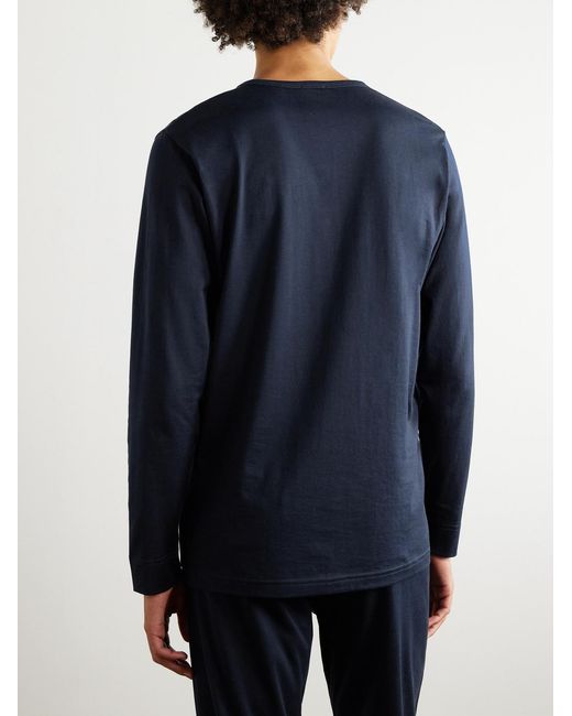 Handvaerk Blue Cotton-Jersey Henley Pyjama T-Shirt for men