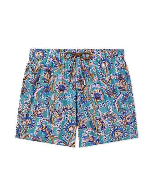 Etro Blue Straight-leg Mid-length Floral-print Shell Swim Shorts for men