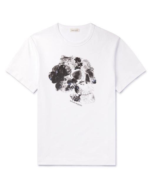 Alexander McQueen White Slim-fit Logo-print Cotton-jersey T-shirt for men