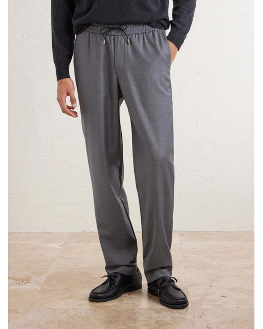Sease Gray Summer Mindset Straight-Leg Virgin Wool Drawstring Trousers for men