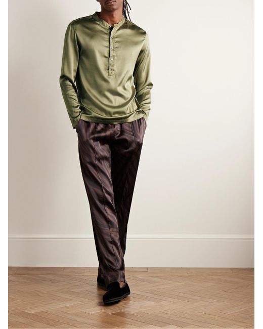 Maglia henley da pigiama in raso di misto seta di Tom Ford in Green da Uomo
