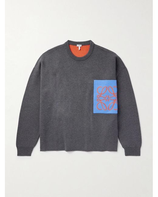 Loewe Gray Anagram Logo-Jacquard Knitted Sweater for men