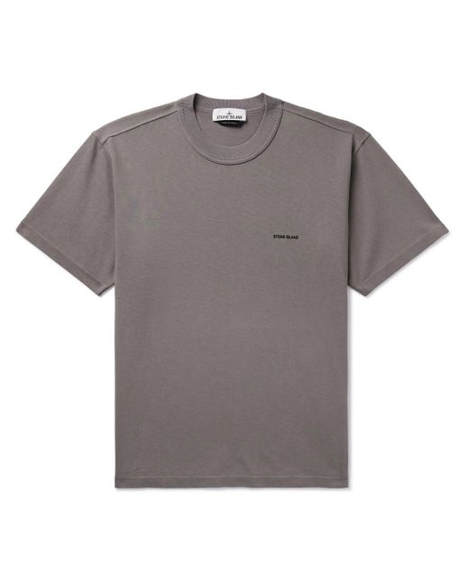 Stone Island Gray Logo-embroidered Garment-dyed Cotton-jersey T-shirt for men