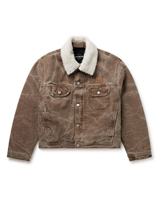 Acne Brown Orsan Fleece-trimmed Padded Distressed Cotton-canvas Jacket for men