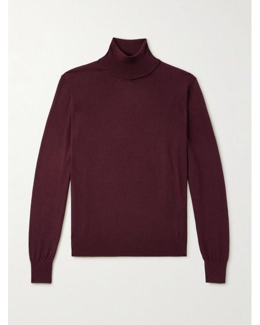 Saint Laurent Rollkragenpullover aus Wolle in Red für Herren