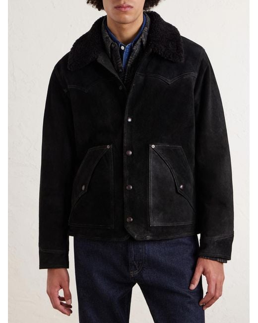 RRL Black Shearling-Trimmed Suede Jacket for men