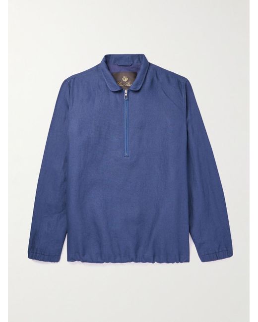 Loro Piana Blue Linen Half-Zip Jacket for men