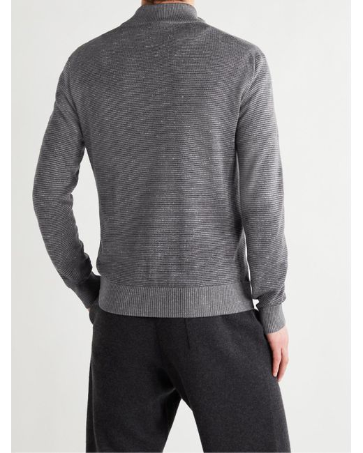 Loro Piana Blue Slim-Fit Ribbed Silk, Cashmere And Linen-Blend Half-Zip Sweater for men