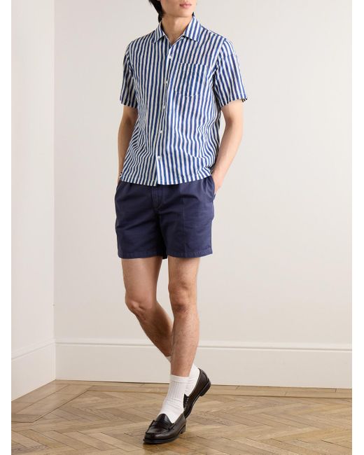 Drake's Blue Camp-collar Striped Cotton Shirt for men
