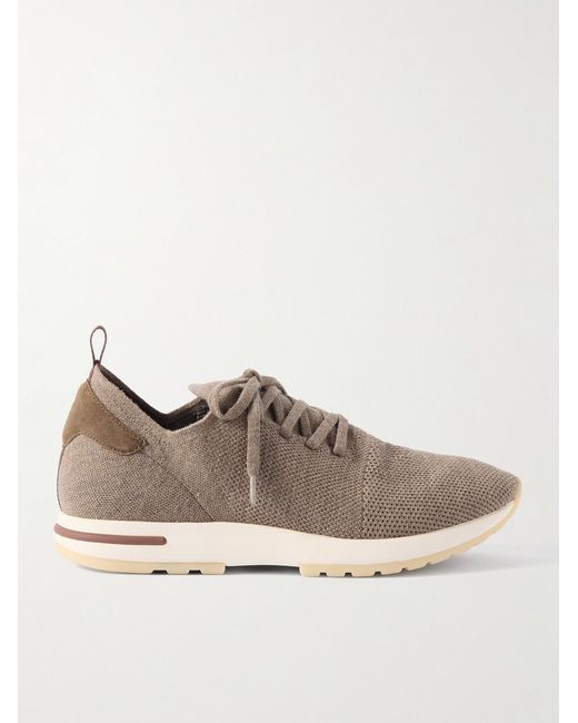 Loro Piana Brown 360 Flexy Walk Suede-Trimmed Knitted Wool Sneakers for men