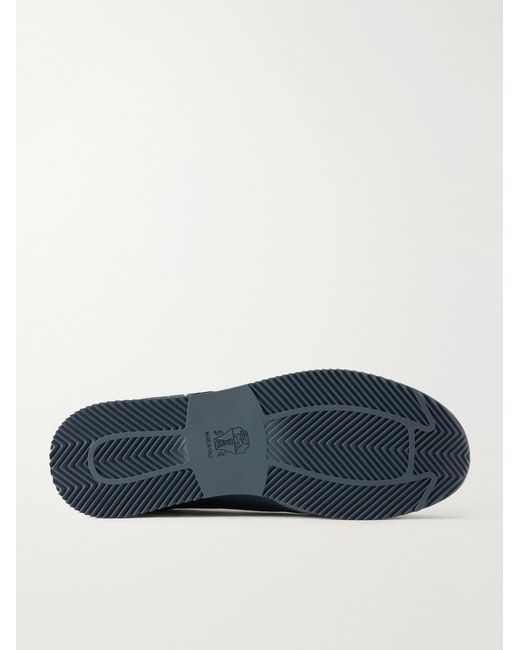 Brunello Cucinelli Blue Suede And Leather-trimmed Shell Sneakers for men