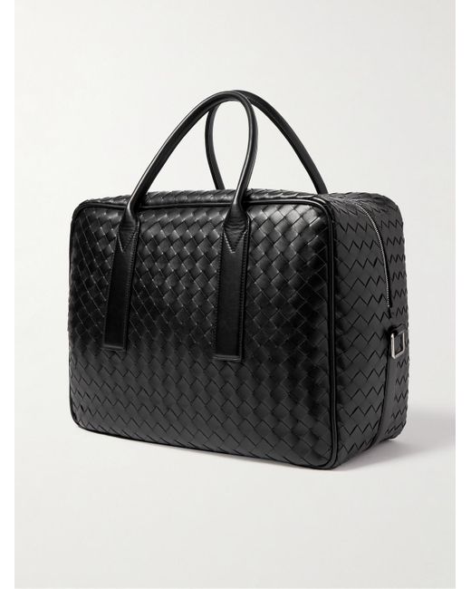 Bottega Veneta Black Intrecciato Leather Briefcase for men