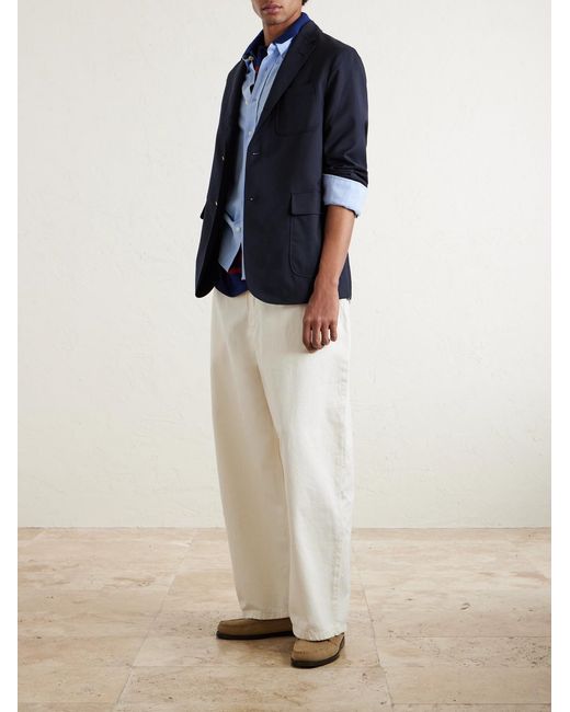 Officine Generale Blue Button-Down Collar Cotton Oxford Shirt for men