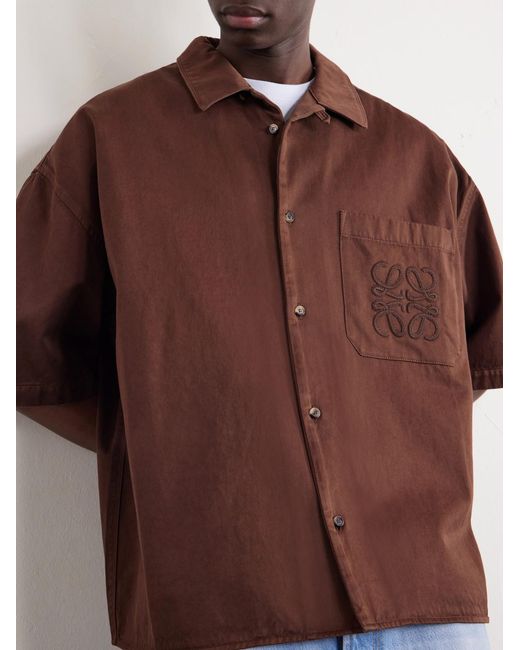 Loewe Brown Paula's Ibiza Logo-Embroidered Cotton Shirt for men