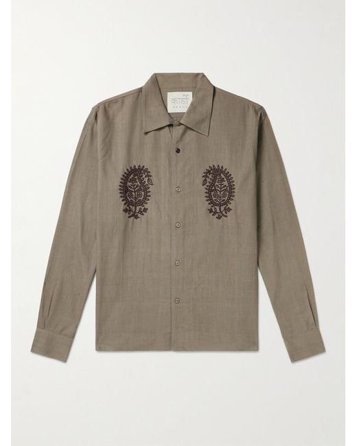 Kardo Natural Chintan Embroidered Cotton Shirt for men