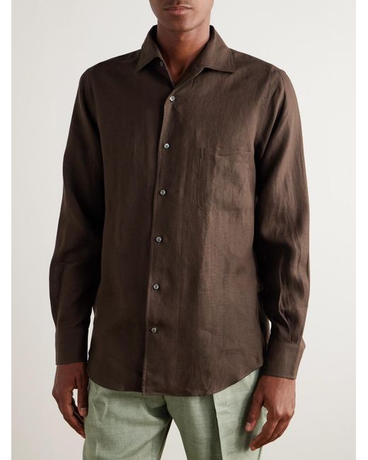 Loro Piana Brown Slub Linen Shirt for men