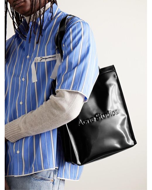Acne Black Logo-Embossed Faux Glossed-Leather Tote Bag for men