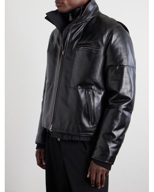 Sacai Black Leather Down Jacket for men