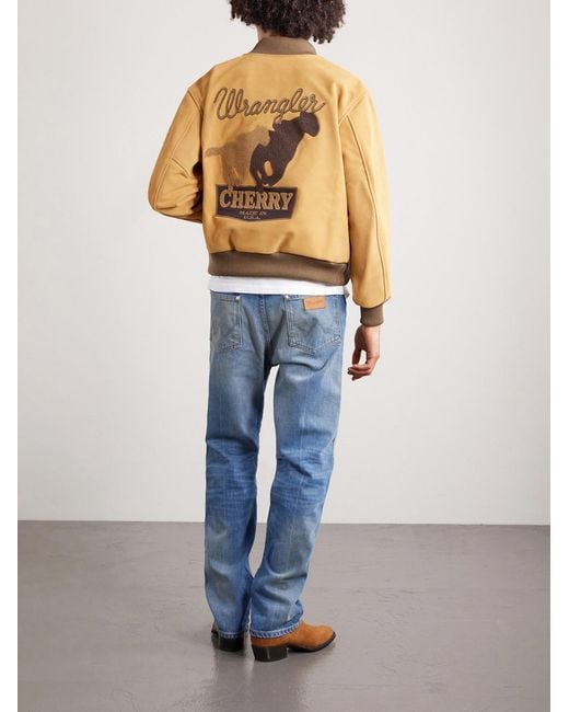 CHERRY LA Natural Wrangler Logo-appliquéd Embroidered Suede Jacket for men