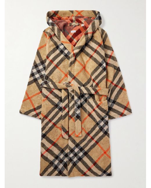 Burberry Natural Belted Checked Cotton-Terry Robe for men