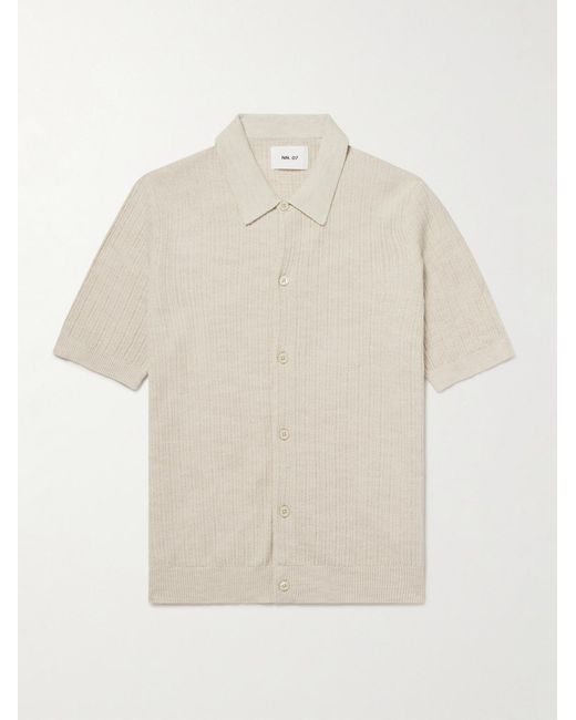 NN07 White Nolan 6695 Textured-Knit Organic Cotton Shirt for men