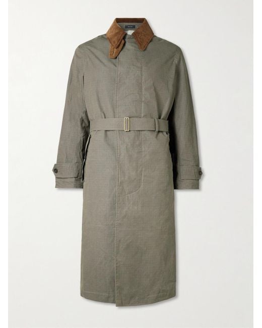 Drake's Gray Him Rider's Belted Corduroy-Trimmed Cotton-Ripstop Coat for men