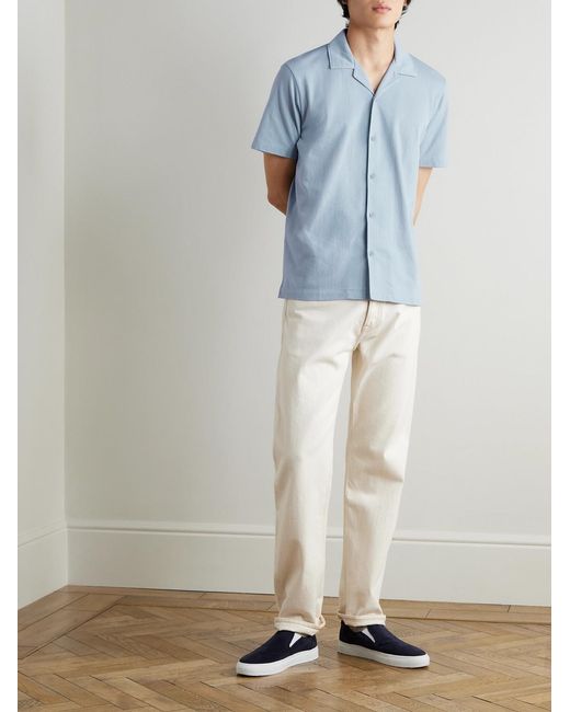 Sunspel Blue Slim-fit Camp-collar Supima Cotton-mesh Shirt for men