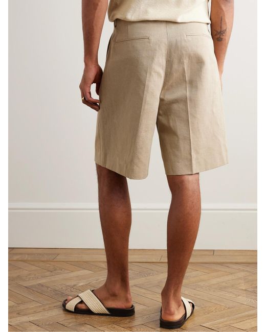 Loro Piana Joetsu weit geschnittene Shorts aus Twill aus einer Baumwoll-Leinenmischung mit Falten in Natural für Herren