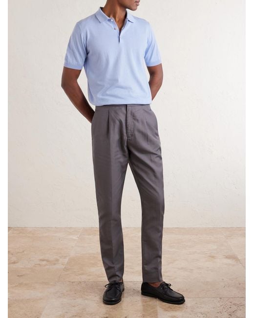 Officine Generale Gray Drew Tapered Pleated Lyocell, Linen And Cotton-Blend Trousers for men
