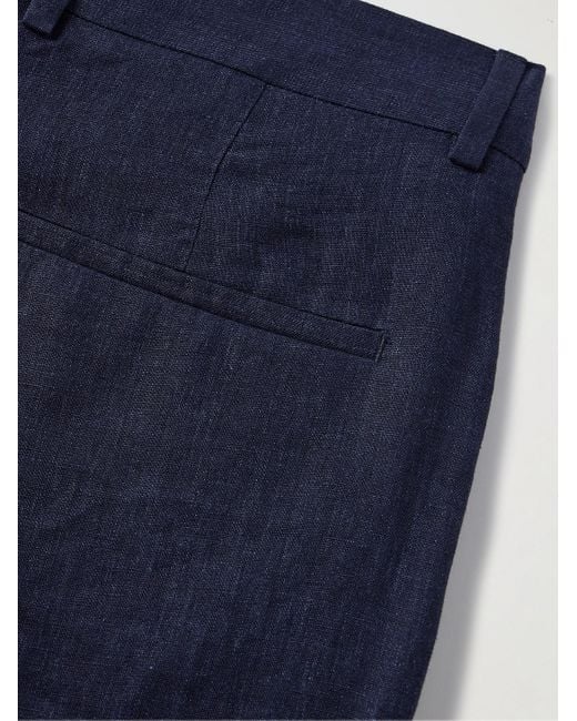 Brunello Cucinelli Blue Slim-Fit Pleated Linen Suit Trousers for men