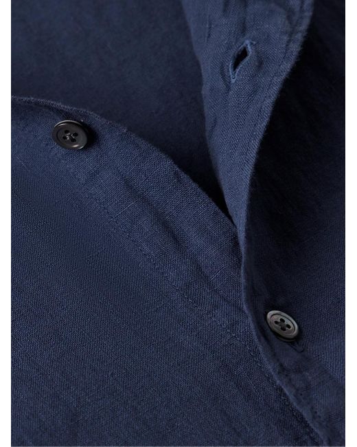 Hartford Blue Premium Pat Grandad-collar Linen Shirt for men