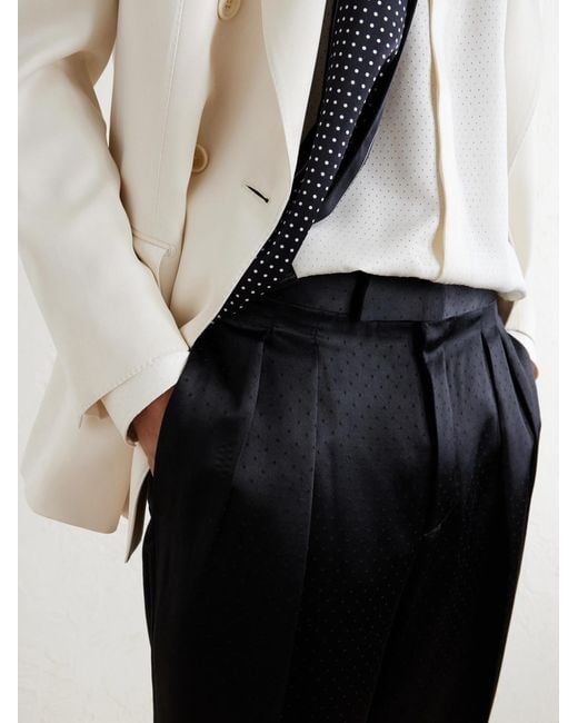 Tom Ford Blue Straight-Leg Pleated Satin Trousers for men