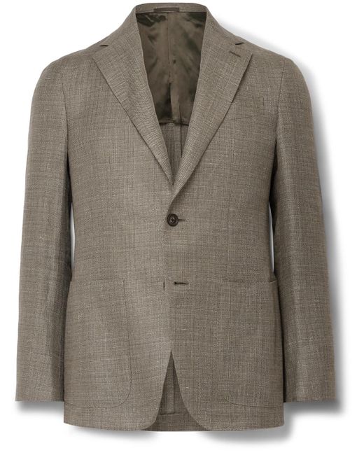 Caruso Green Aida Slim-fit Linen And Wool-blend Hopsack Blazer for men