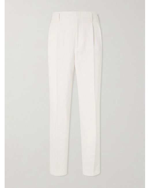 Brunello Cucinelli White Straight-Leg Cotton And Linen-Blend Trousers for men
