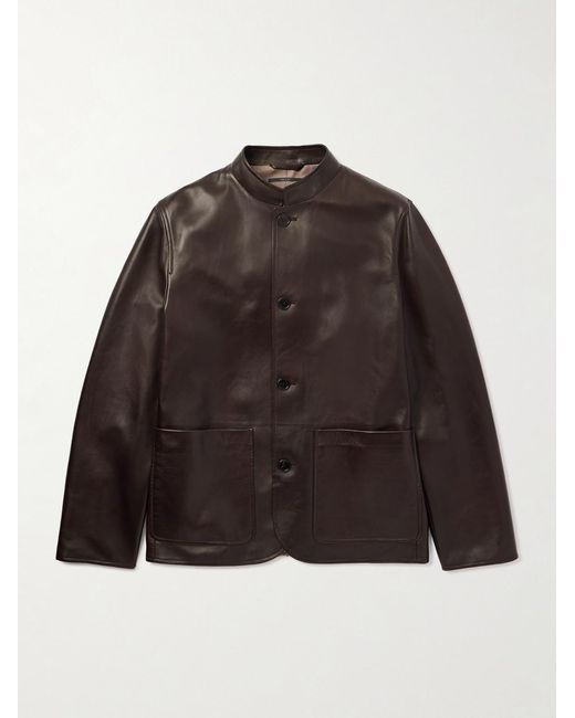 Dunhill Brown Nehru-Collar Leather Driving Jacket for men