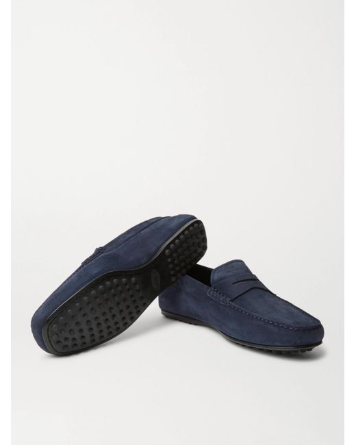 Tod's Blue Gommino Suede Driving Shoes for men