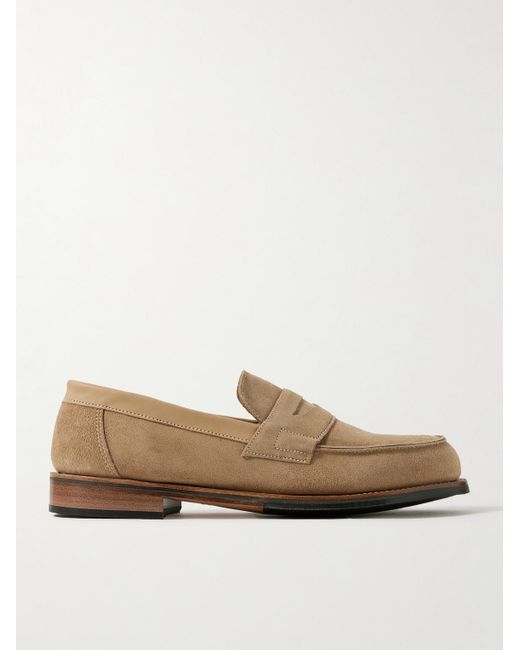 GRENSON Natural Epsom Leather-trimmed Suede Penny Loafers for men